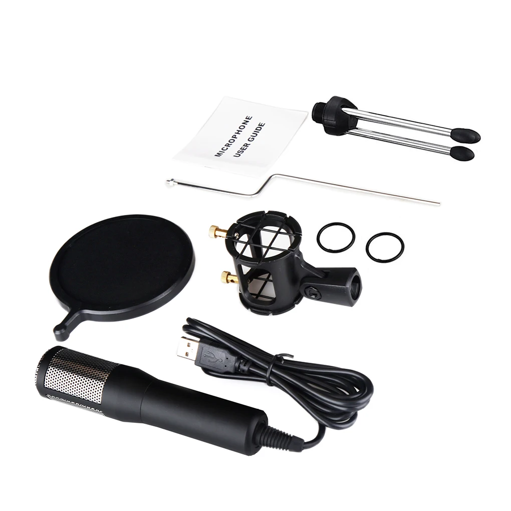 

USB Microphone Drive-free Home Studio Computer Conference Desktop Mike Tripod Bracket Acoustic Filter