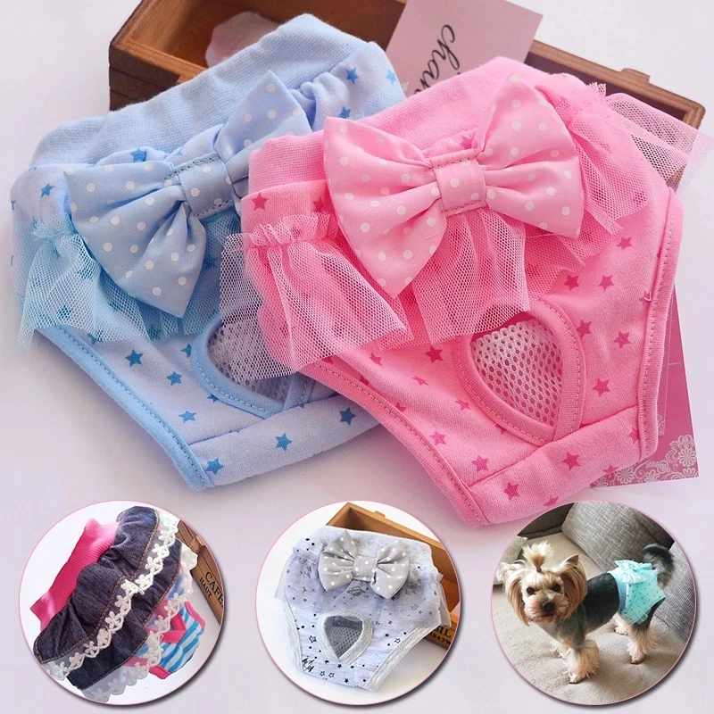 Washing cotton teddy diaper hygiene menstrual safety pants lace Princess bow panties household pet supplies
