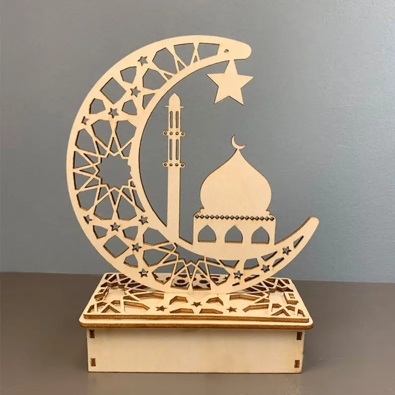 

2020 New Eid Mubarak Ramadan DIY Wooden LED Decorative Light Moon Islam Hanging Pendant Home Room Table Decoration Craft