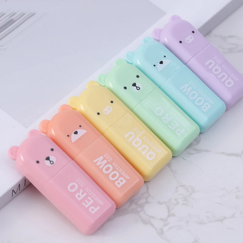 

6Pcs/Set Bear Mini Fluorescent Highlighter Pen Kawaii Pastel Marker Pens Stationery Material Escolar School Supplie