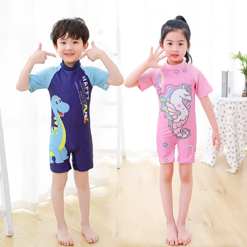 

One Piece Swimsuits Girls Swimwear Kids Boys Bathing Suit Cartoon Unicorn Quick Drying Swimming Clothes Baby Beachwear Dropship