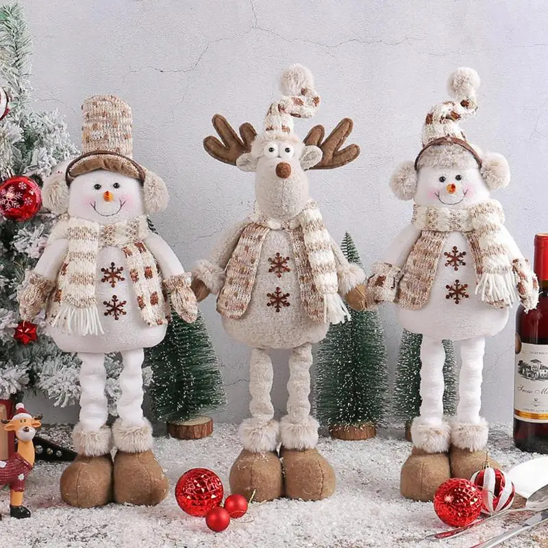 

New Year 2023 Reindeer Stuffed Animal with Built In Metal Bracket Christmas Telescopic Stuffed Toys for tabletop home decoration