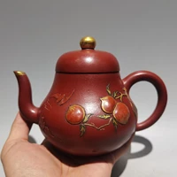7 chinese yixing zisha pottery outline in gold gourd shape pot longevity peach teapot purple clay pot kettle red mud ornaments