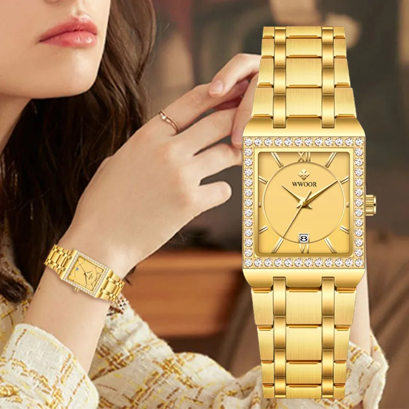 WWOOR Fashion Quartz Watch Female Luxury Elegant Clock Waterproof Steel Band Creative Diamond Women Watches Montre Femme Ladies