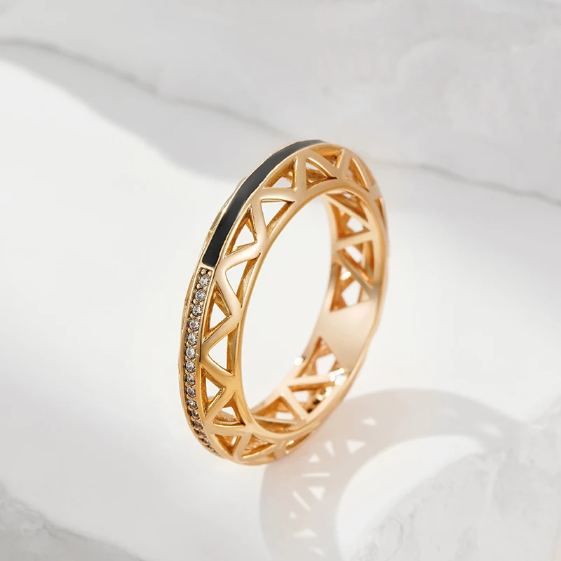 Wbmqda 585 розовое золото цвет черная эмаль Круглый обруч Цирконий кольцо для женщин