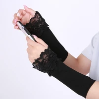 1 pair elastic sleeve driving gloves long fingerless ice silk lace arm sleeve mittens covered summer sunscreen lace gloves women
