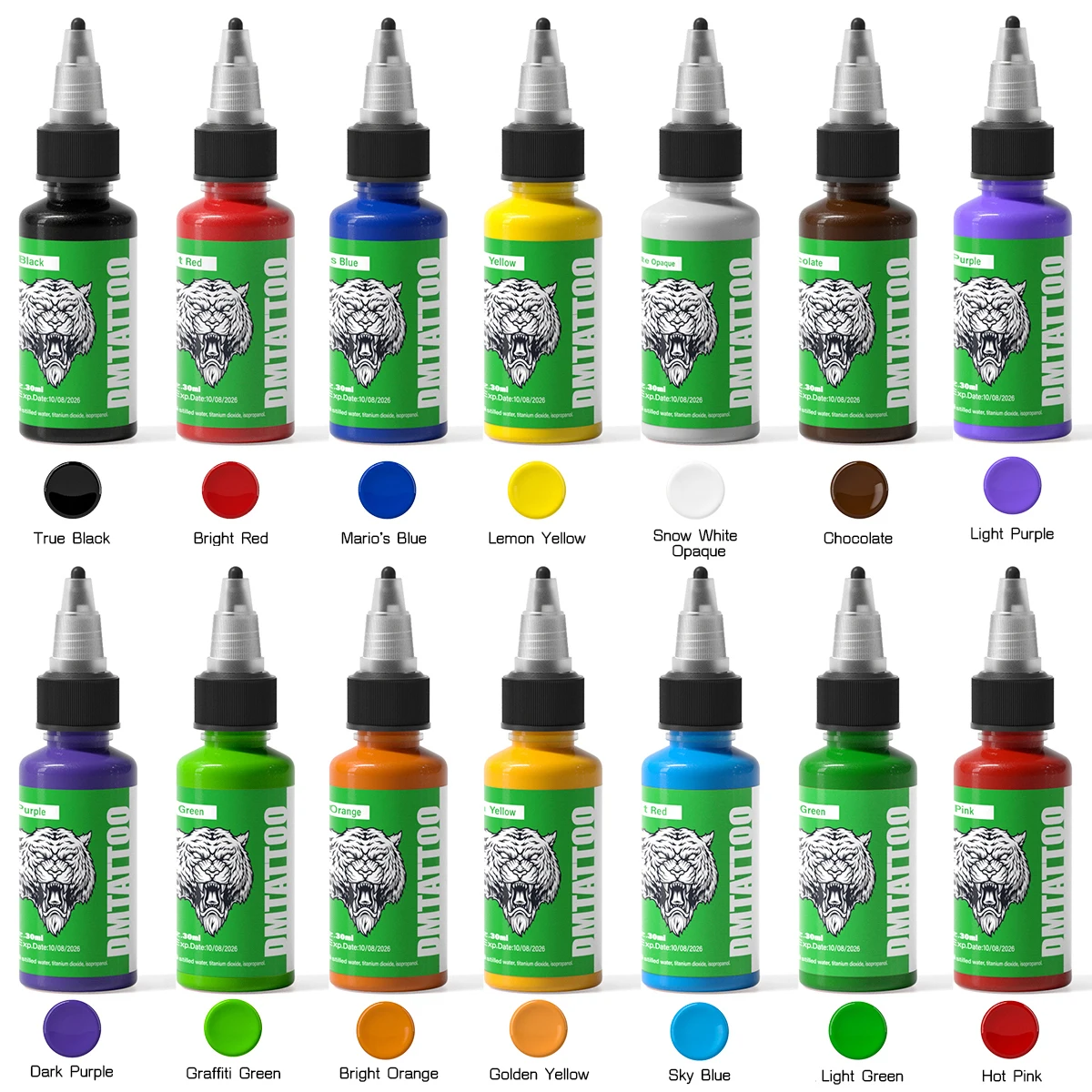 

30ml Tattoo Ink Set 14 Colors Professional Natural Plant Black Tattoo Pigments Kit Semi-permanent Body Art