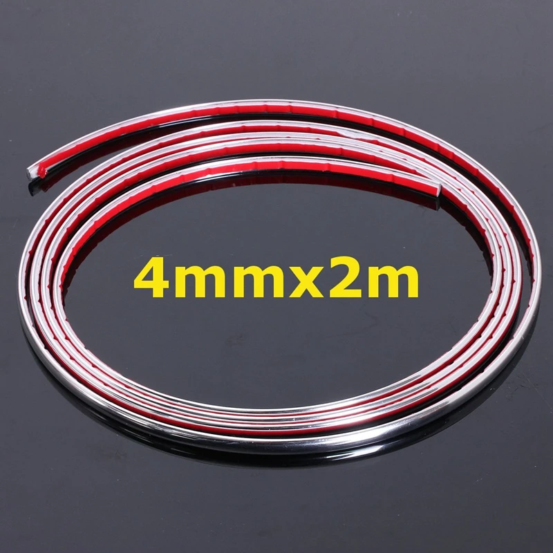 

2Pcs 4mmx2m Car Chrome Styling Decoration Moulding Trim Strip Tape DIY Protective Sticker Cover Bright Strip Bumper Accessories