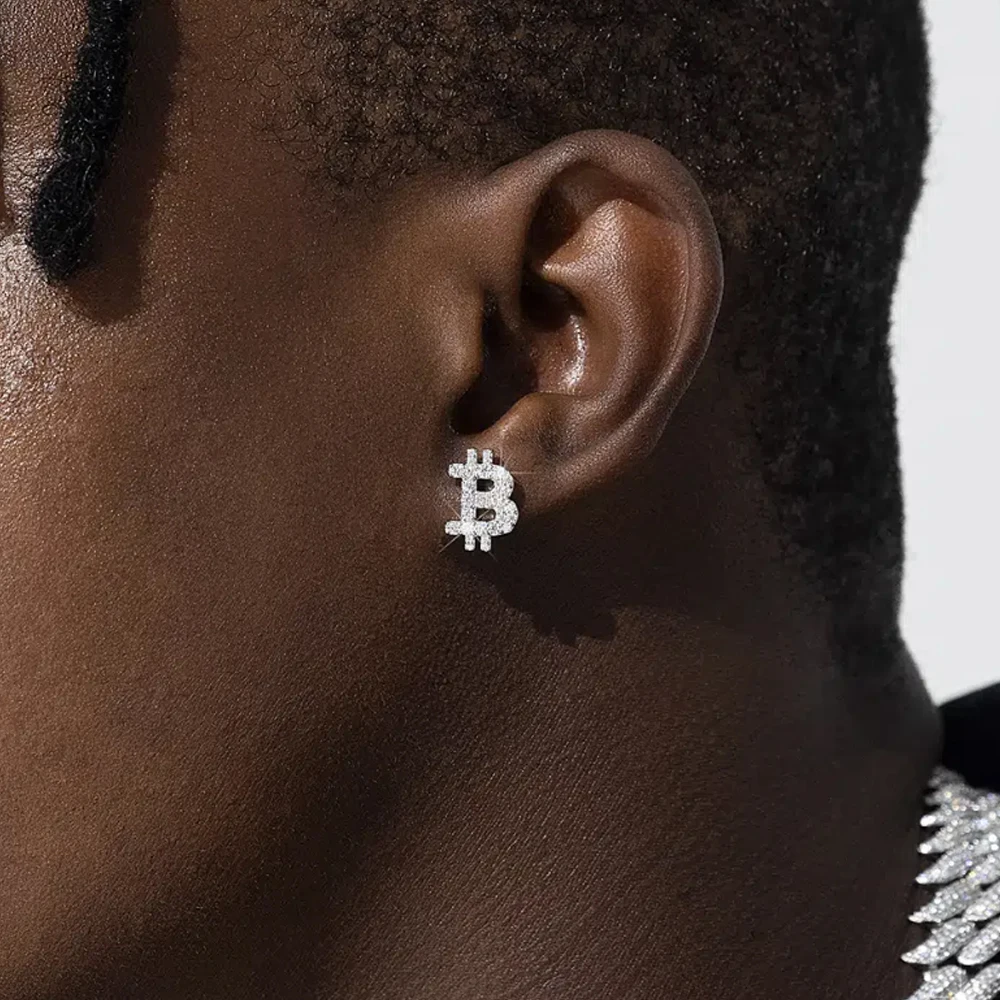 New Bitcoin Moissanite Earrings S925 Silver Real Diamond Ear Studs For Women Men Jewelry Pass Tester Come With GRA