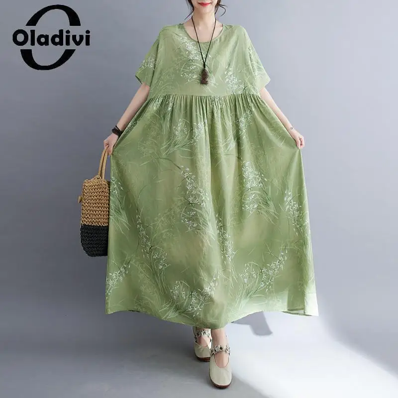 

Oladivi модное женское пляжное платье с принтом в богемном стиле 2023 летние новые длинные платья с коротким рукавом женская одежда большого размера 7XL 8XL 9271
