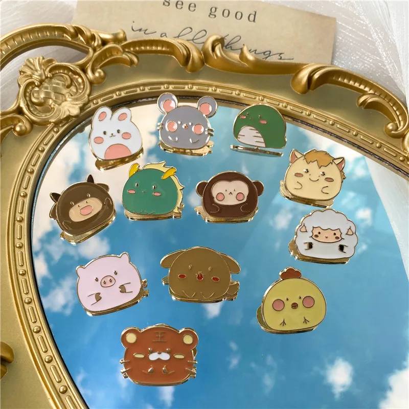 Милые эмалевые броки в этническом стиле, 12 знаков зодиака, животные, мультяшный креативный тигр, дракон, кролик, Аватар, значок для пары, одежда, сумка, детский подарок, ювелирные изделия