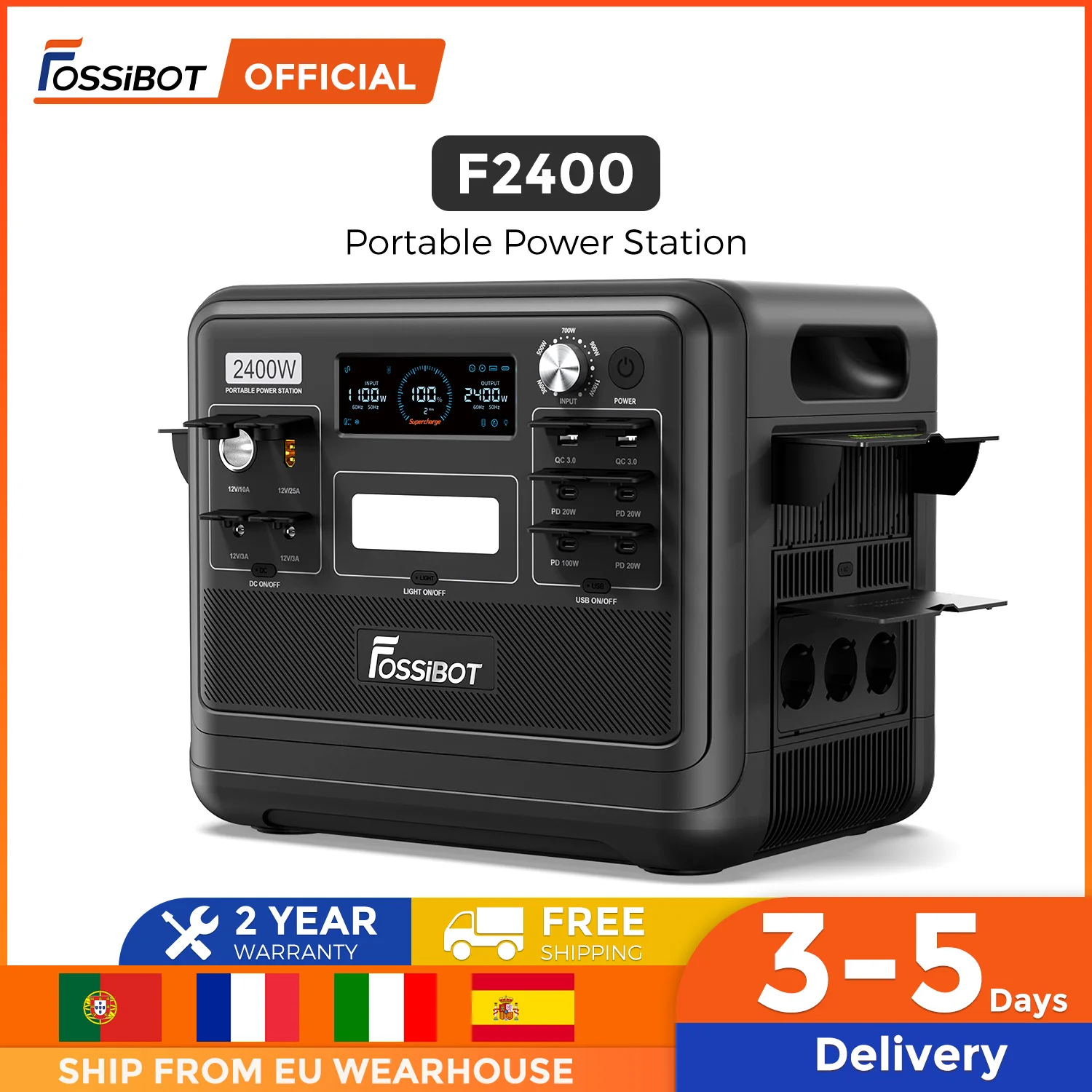 FOSSiBOT F2400 Portable Power Station 2048Wh LiFePO4 Battery 2400W Output Solar Generator 16 Output Ports Energy Power