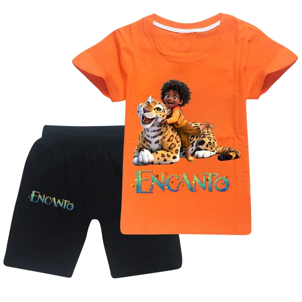 

2022 New Disney Summer Encanto Boys and Girls Cotton Short-Sleeved T-Shirt + Pants 2-Piece Set Of Children's Sportswear 2-16Y