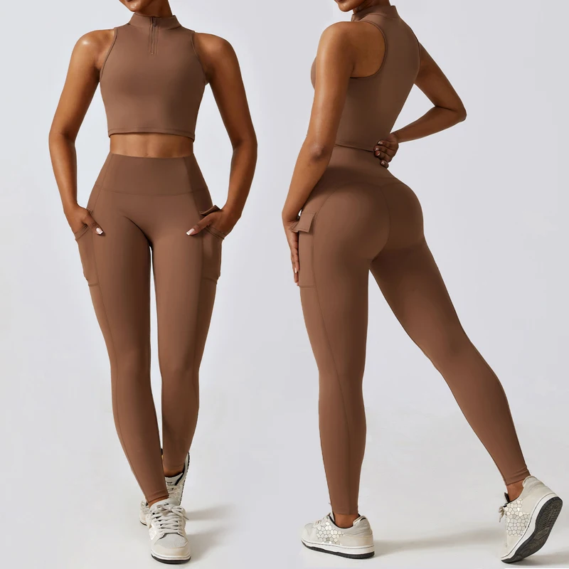 

Женский комплект из двух предметов для фитнеса и йоги, однотонный спортивный костюм без рукавов, облегающая тянущаяся Спортивная одежда для бега, женская одежда для тренировок