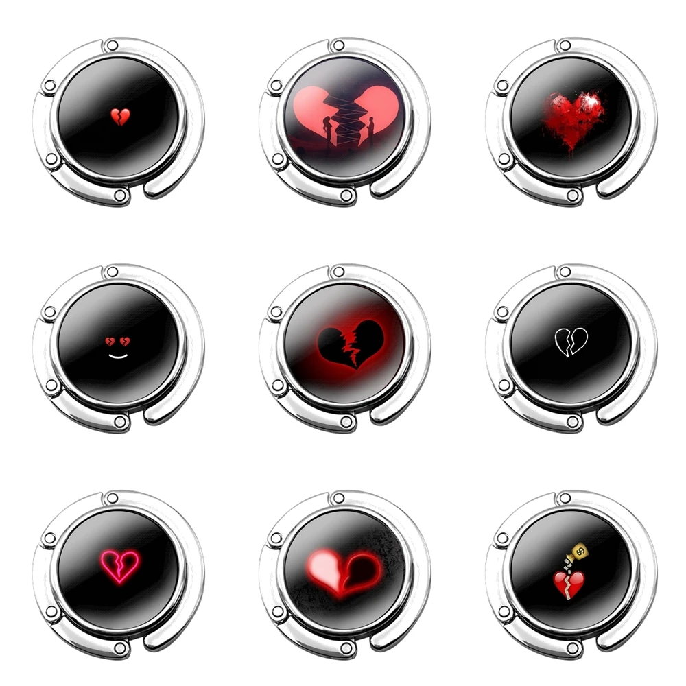 

Складной крючок для кошелька для женщин, столик, Сумочка для хранения, складной декоративный крючок для стола с разбитым сердцем, модный Креативный дизайн с мультяшным рисунком