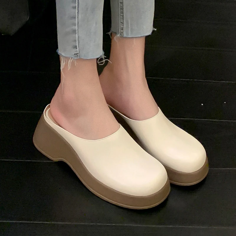 

Heihaian Baotou Slippers 2023 Spring And Summer New Thick Soled Round Head Shoes Korean Version Of Commuting Half Drag Female