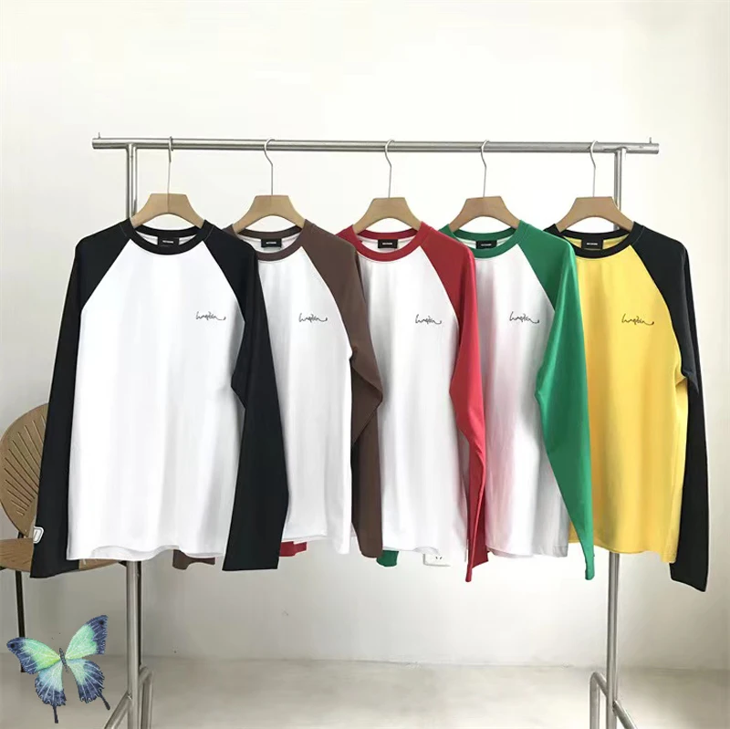 

We11done Hot Drill Diamond Embroidery Long Sleeve T Shirt WELLDONE Patchwork Color Couple T Shirt