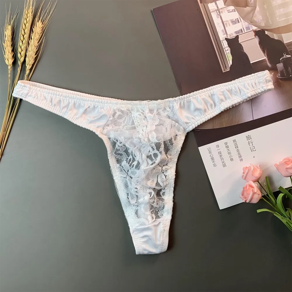 

Men Sexy Sissy Pouch Panties G-string Mesh Briefs Sheer Lace Underwear Gay Underpants Lingerie Slip Erotic String Homens