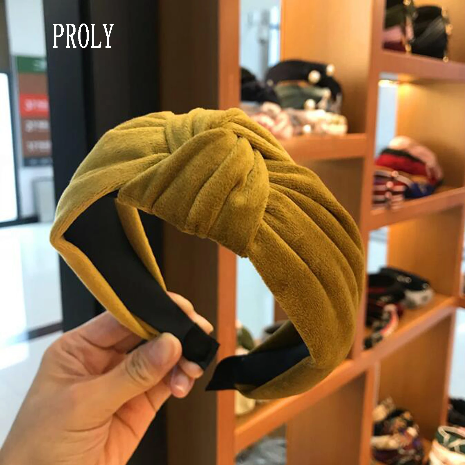 

PROLY New Fashion Women Headband Wide Side Center Knot Hairband Autumn Winter Flannel Turban Adult Hair Accessories