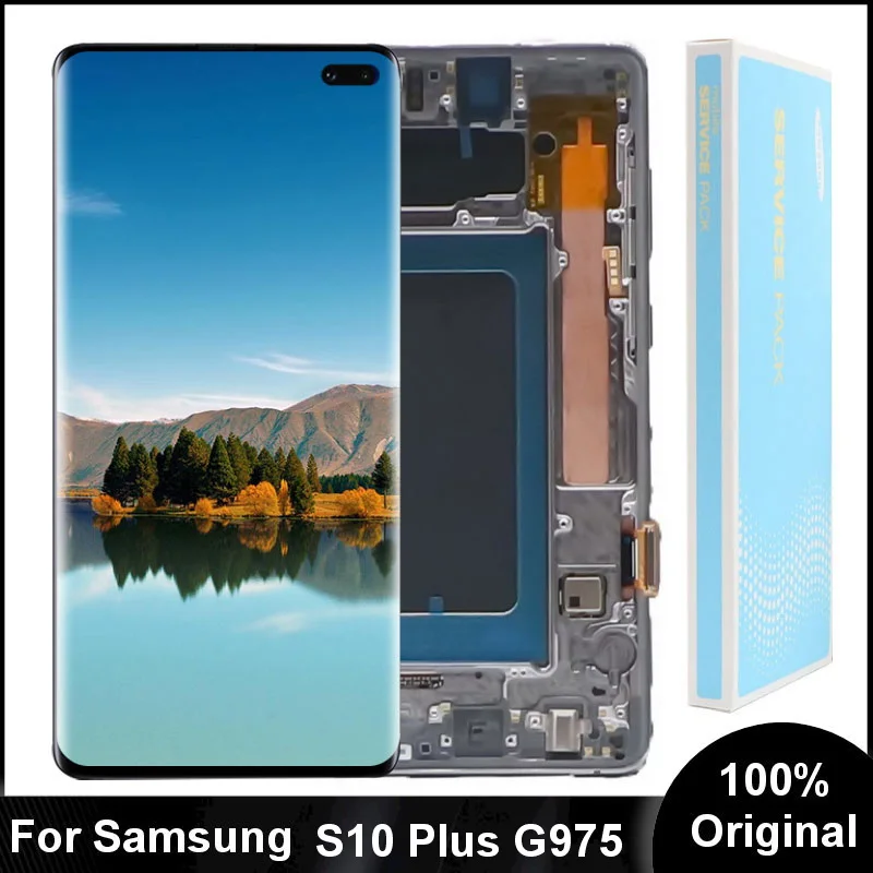 Original S10+ AMOLED LCD For SAMSUNG Galaxy S10 Plus G975 SM-G9750 G975F LCD Display Touch Screen Digitizer Assembly With defect