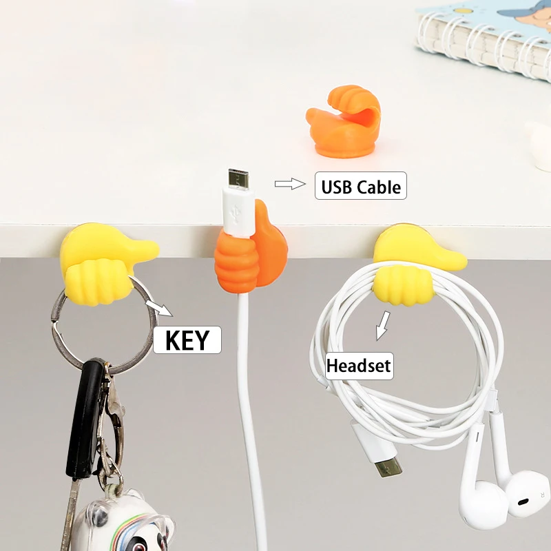 

4PCS Multi - Function Data Line Retainer Non - Punched Thumb Hook Kitchen Bathroom Non - Trace Sticky Hook Small Household Tools