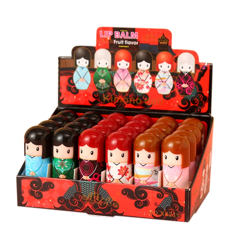 Großhandel Feuchtigkeits Lip Balm Kimono Puppe Lipbalm Lip Care Nette Kawaii Lippen Makup Obst Geschmack für Mädchen Partei Geschenke