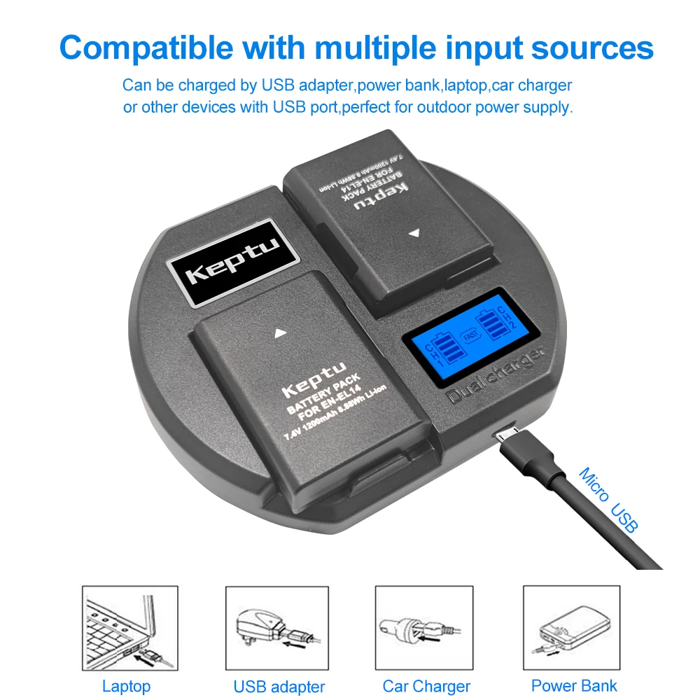 Зарядное устройство для камеры EN-EL14 быстрое зарядное с ЖК-дисплеем Nikon D3200 D3100 D3400