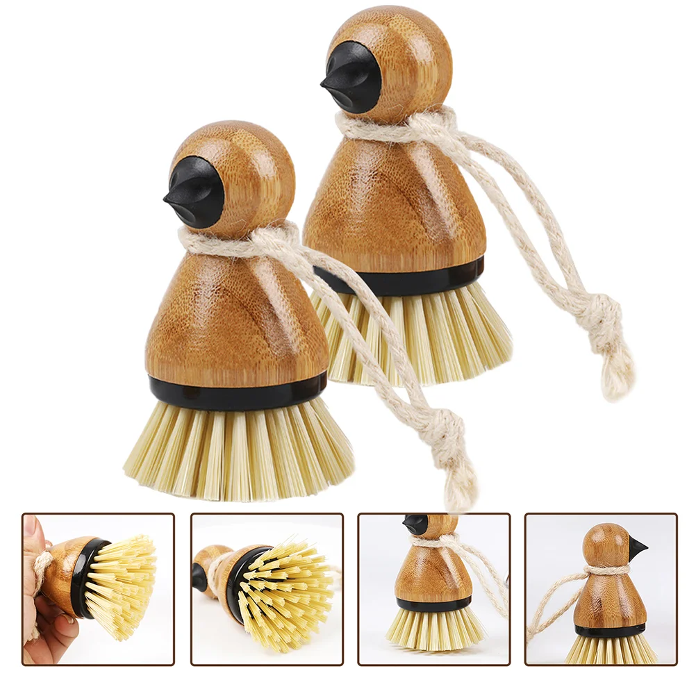 

2Pcs Portable Compact Wok Brush Fruits Brush Scrubbing Brush For Dishes for Kitchen Washing Cleaning