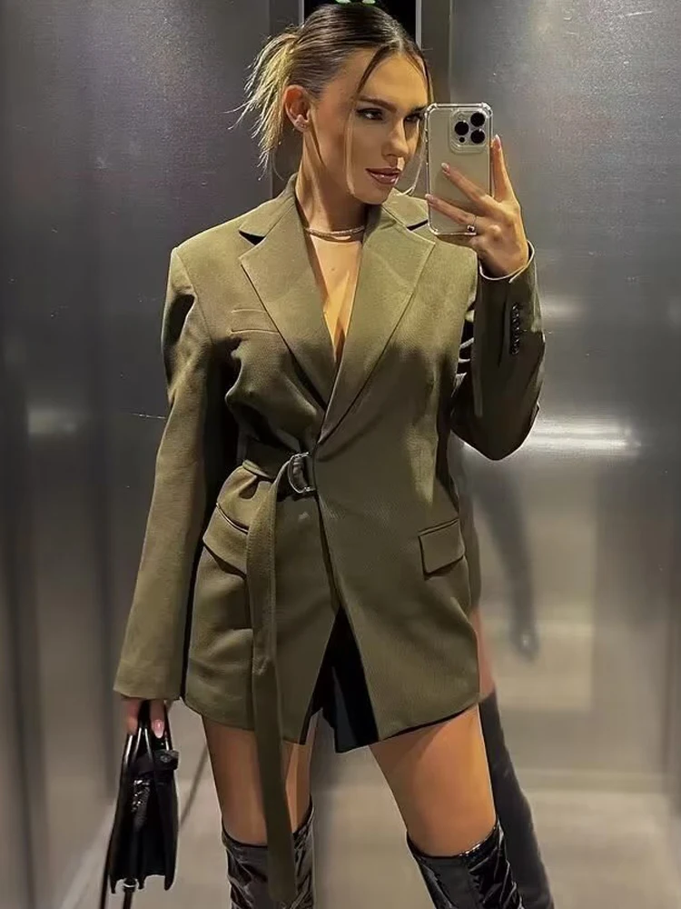 

SLTNX Fashion 2023 Woman Blazers Long Sleeve Coat Female Casual with Belt Backless Women's Suit Ladies Chic Elegant Blazer New