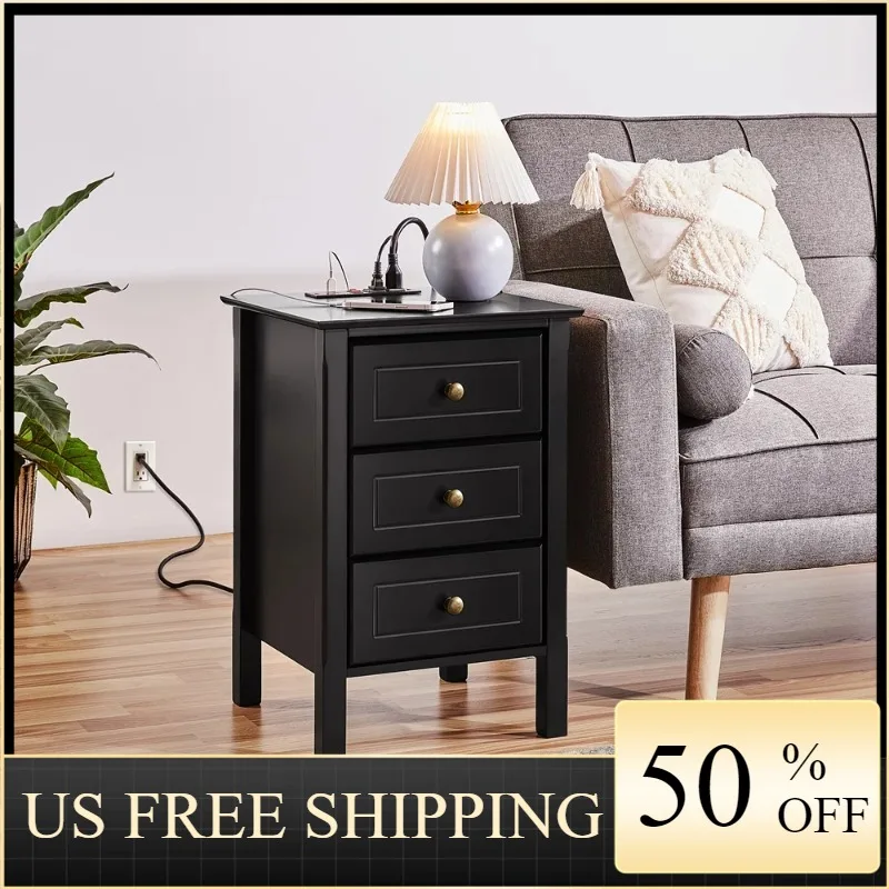 

Ночник Easyfashion с 3 выдвижными ящиками и зарядной станцией, сетевые розетки и 2 USB-порта, черный