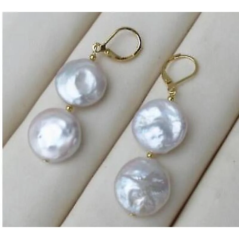 

Large 13-14mm White Coin Pearl Baroque Earring