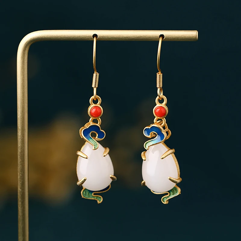 

Lucky Cloud Long Tassel Earring for Women Palace White Stone Water Drop Dangle Earring Vintage Jewelry Aretes De Mujer Wholesale
