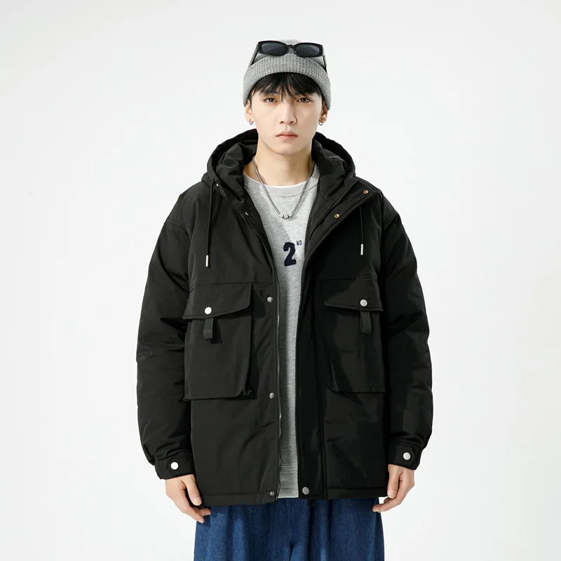 Didiboer Autumn and Winter Men's Hooded Jackets Mens Loose Pockets Parkas Casual Warm Parkas Jacket Cotton Coats Men Clothing