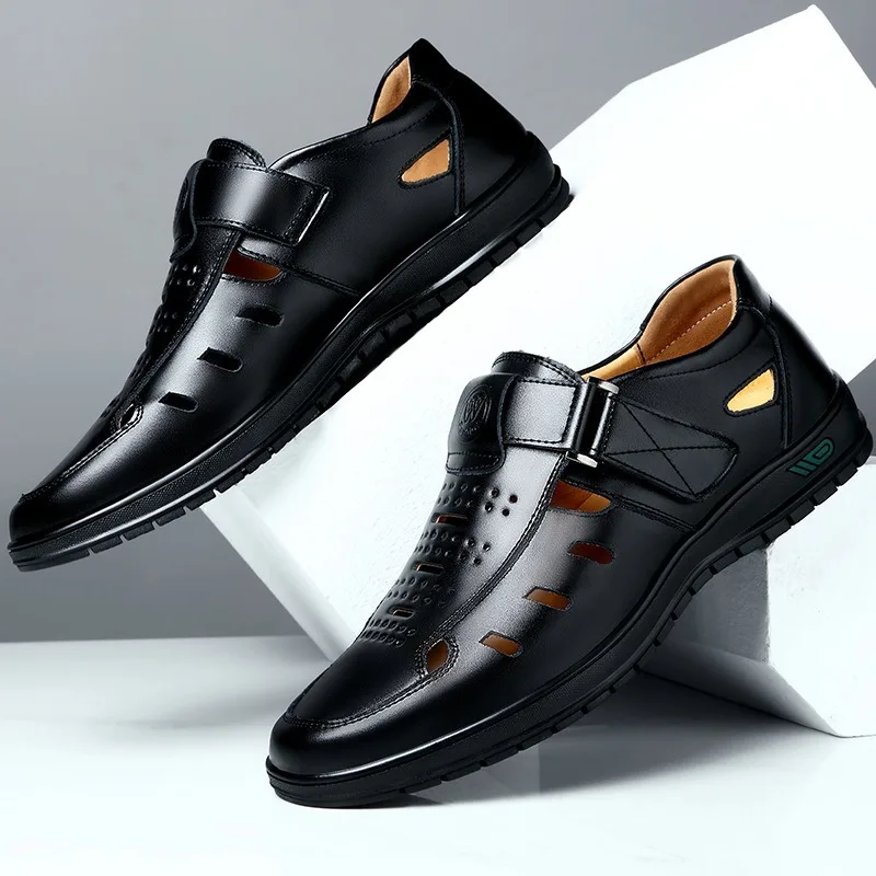 Мужские кожаные сандалии дышащая повседневная обувь для вождения на мягкой