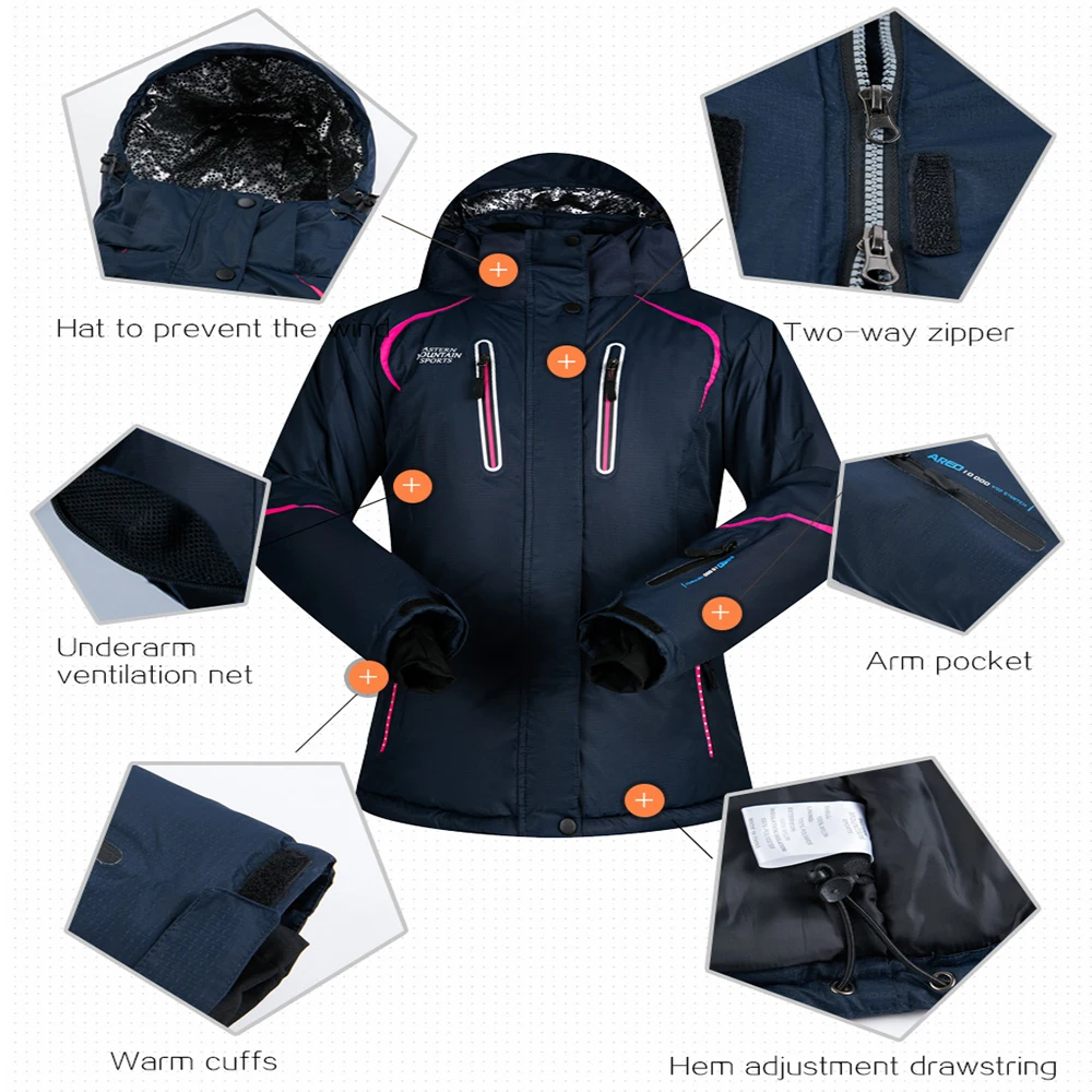 Зимняя Лыжная куртка для женщин 2018 водонепроницаемая ветрозащитная теплая снега