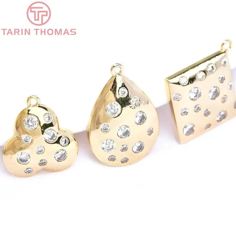 (6220) 4 шт. 14x13 5 мм 24-каратное золото латунь с цирконом овальные ромбы подвески