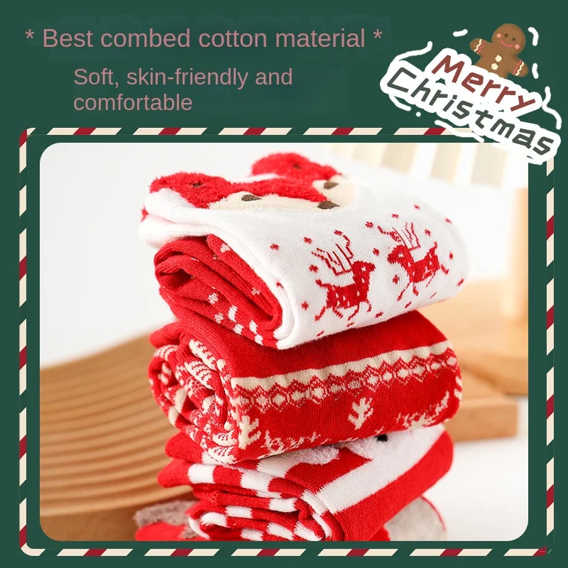 4 Pairs Women Cotton Cartoon Christmas Socks Cute Santa Claus Elk Snow Funny Sock Happy Winter New Year Socks Christmas Gift