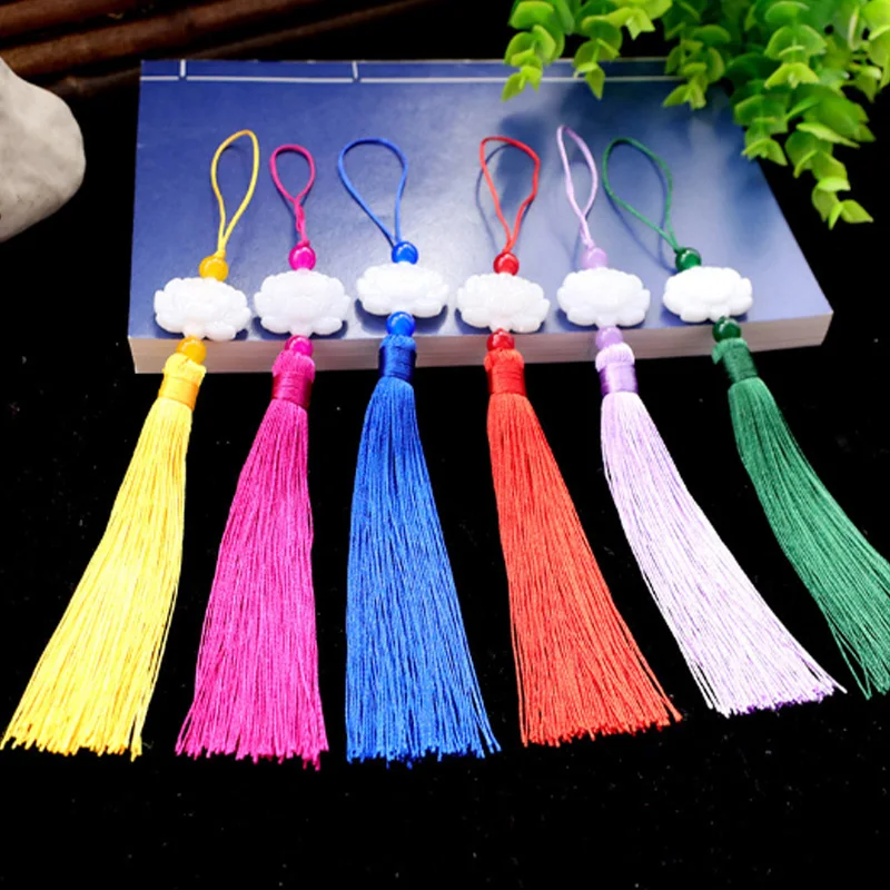 

5PCS Chinese Retro White Jade Lotus Tassel Fringe Trim Accessories DIY Garments Materials Key Bag Phone Bookmark Pendant Tassels