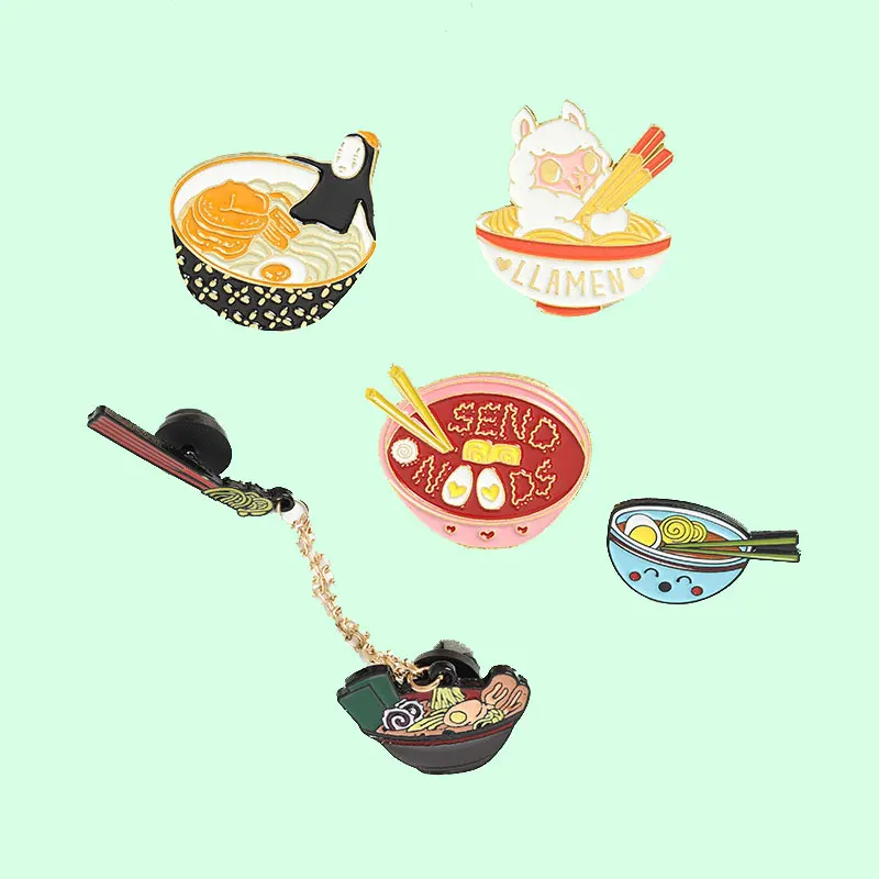 

Cartoon Ramen Sushi Enamel Pins Cute Japanese Foods Tonkotsu noodles Brooches Denim Shirt Collar Lapel Pins Badge Jewelry Gifts