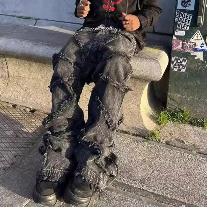 Джинсы PFNW мужские свободные в стиле хип-хоп с широкими штанинами