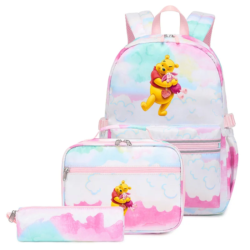 3Pcs/Set Disney Winnie the Pooh Backpack Colorful Bag Boys Girls School bags Teenager Student with Lunch Bag Travel Mochilas