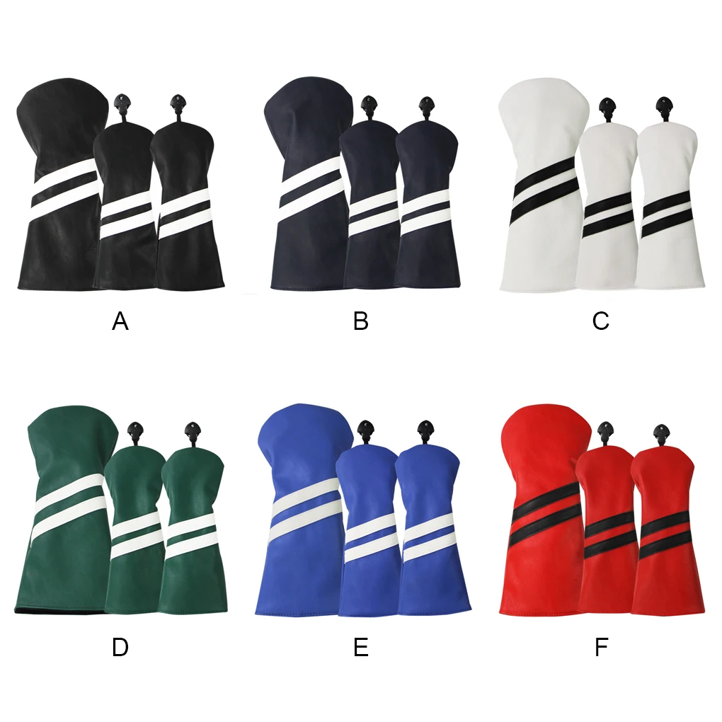 

3Pcs Set Waterproof Wear-resistant Golf Club Head Cover with Tag Adjustable Sunscreen Lightweight Wood Protector Black
