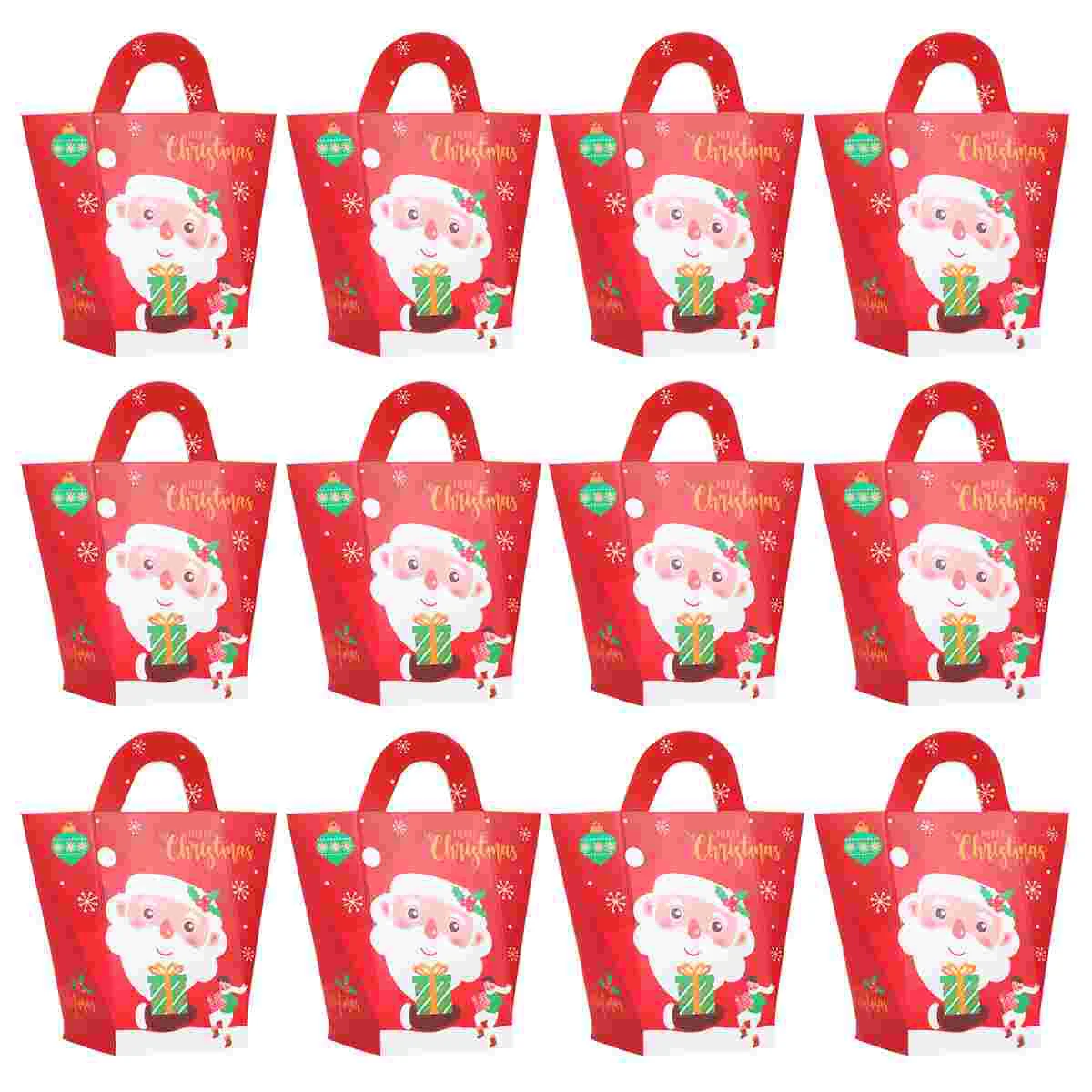 

12pcs Bakery Bags with Handle Christmas Paper Gift Bag Christmas Paper Sandwich Bags Xmas Party Favor Paper Treat Bags
