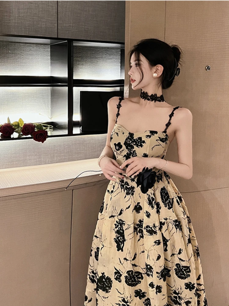 

Женское винтажное платье-комбинация, элегантное ТРАПЕЦИЕВИДНОЕ длинное платье во французском стиле без рукавов с квадратным вырезом и узк...