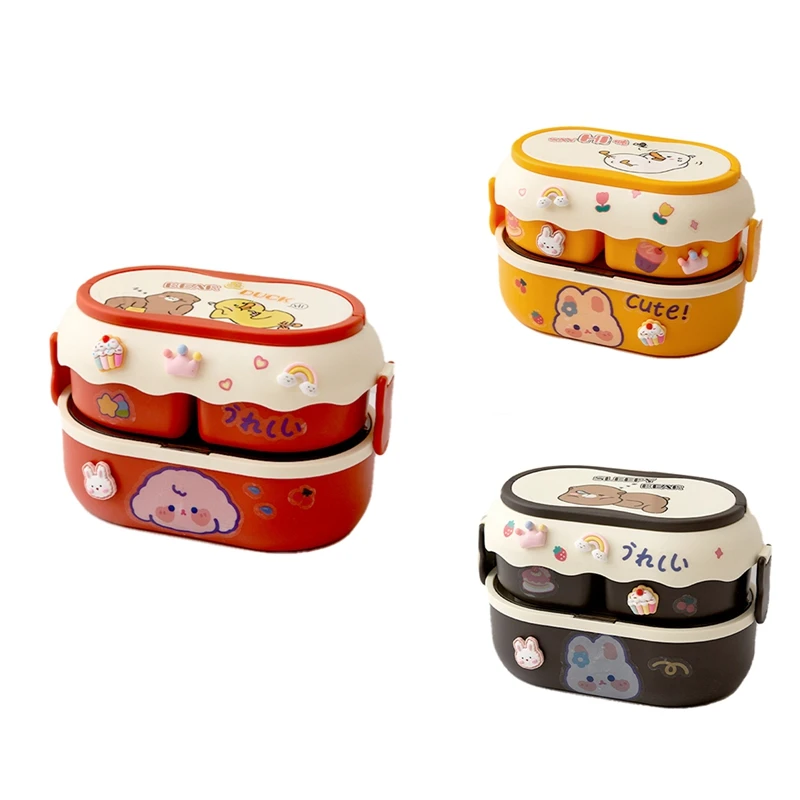

Cute Bear Lunch Box For Kids Portable Plastic Lunch Box For Adults Work Microwavable School Children Food Box