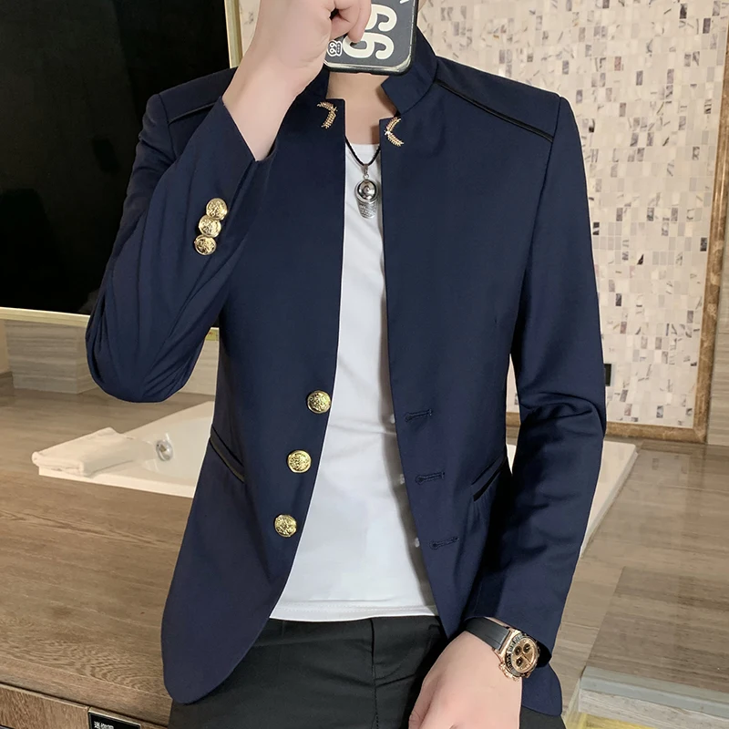 

High-quality men's handsome fashion Korean version slim suit leisure suit work clothes men's best man suit Chinese style dress