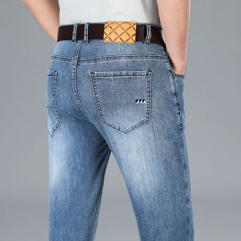 

Прямые тонкие мужские джинсы, новинка весны и лета 2022, деловые повседневные мужские Стрейчевые джинсовые брюки с высокой талией