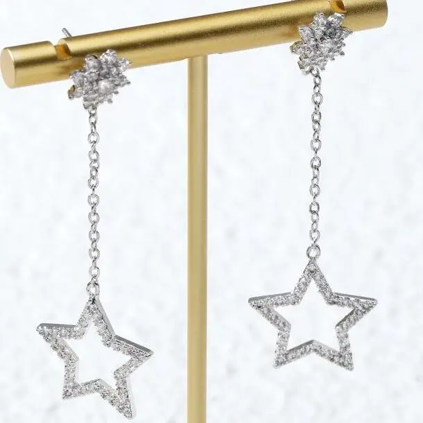 

Love Pendant Necklace + White Gold Star Long Ear Chain Pendant Earring Jewelry Set for girls Perfect Anniversary Gift