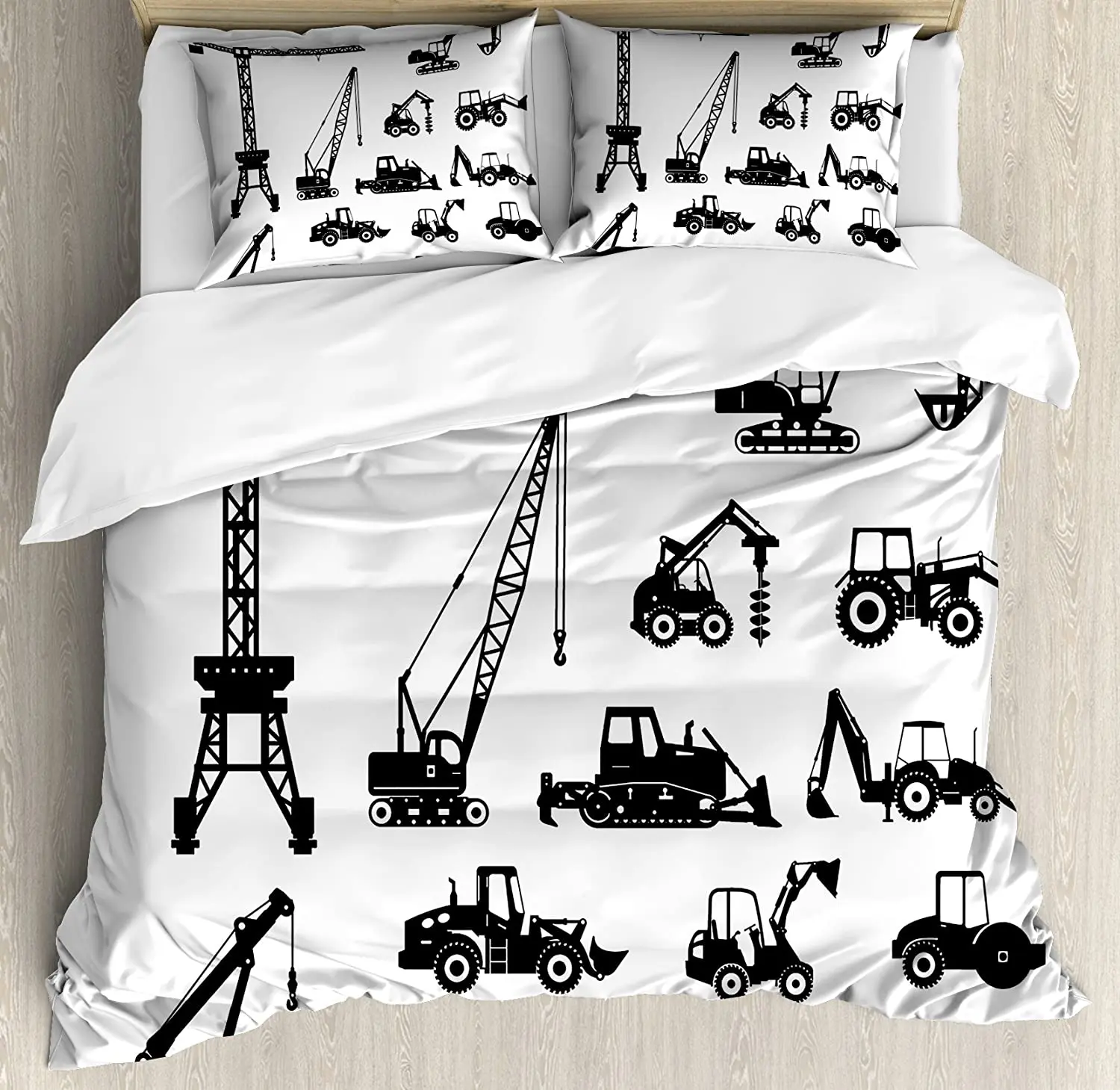 

Строительный Комплект постельного белья для домашней кровати, черные силуэты, машины для бетономешалки, набор детской одежды, пододеяльник