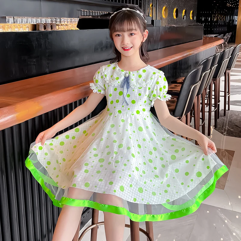 Летнее платье в горошек для девочек новинка 2022 дешевое детское хлопковое